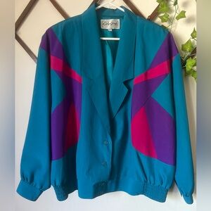 Vintage City Girl Colorblock Blazer Jacket Windbreaker Women's 12